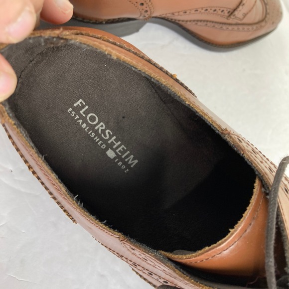 Florsheim Mens Brown Leather Wingtip Oxford Dress Shoes Size 9.5 Formal Dress